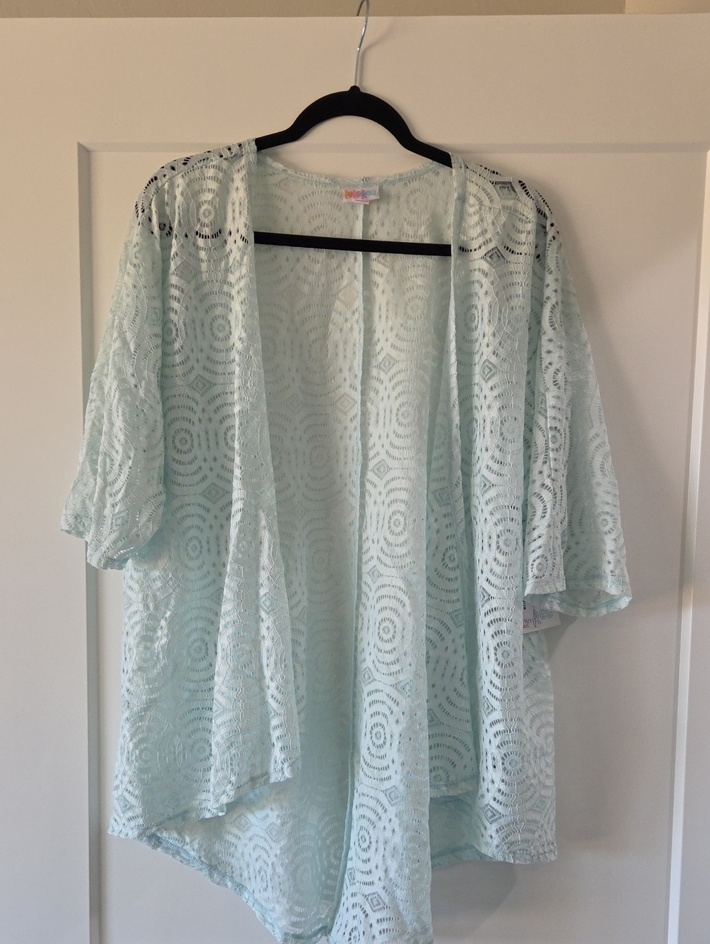 LuLaRoe Pale Blue/Teal Lace Open-Front Kimono